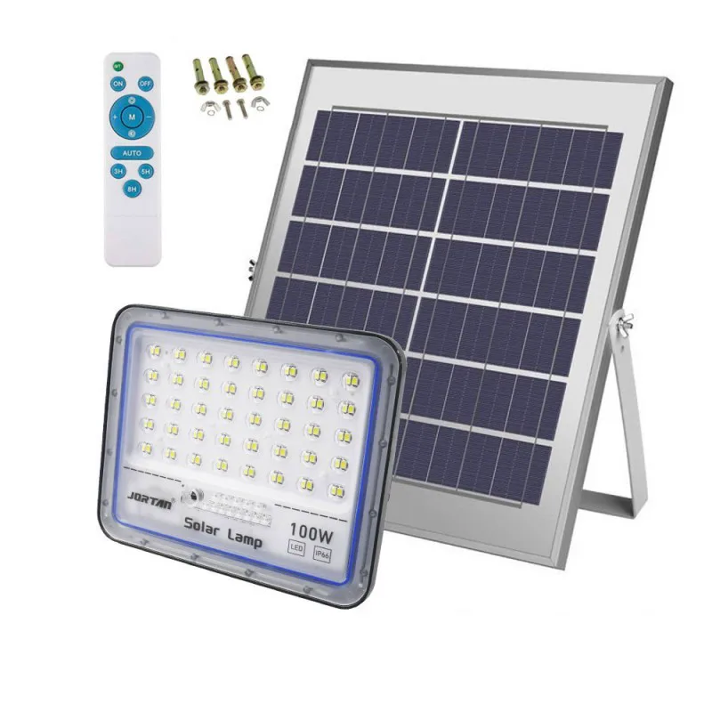 Led Αδιάβροχος Ηλιακός Προβολέας 100W 6400LM με Πάνελ και Τηλεχειριστήριο Jortan JT-BS100W