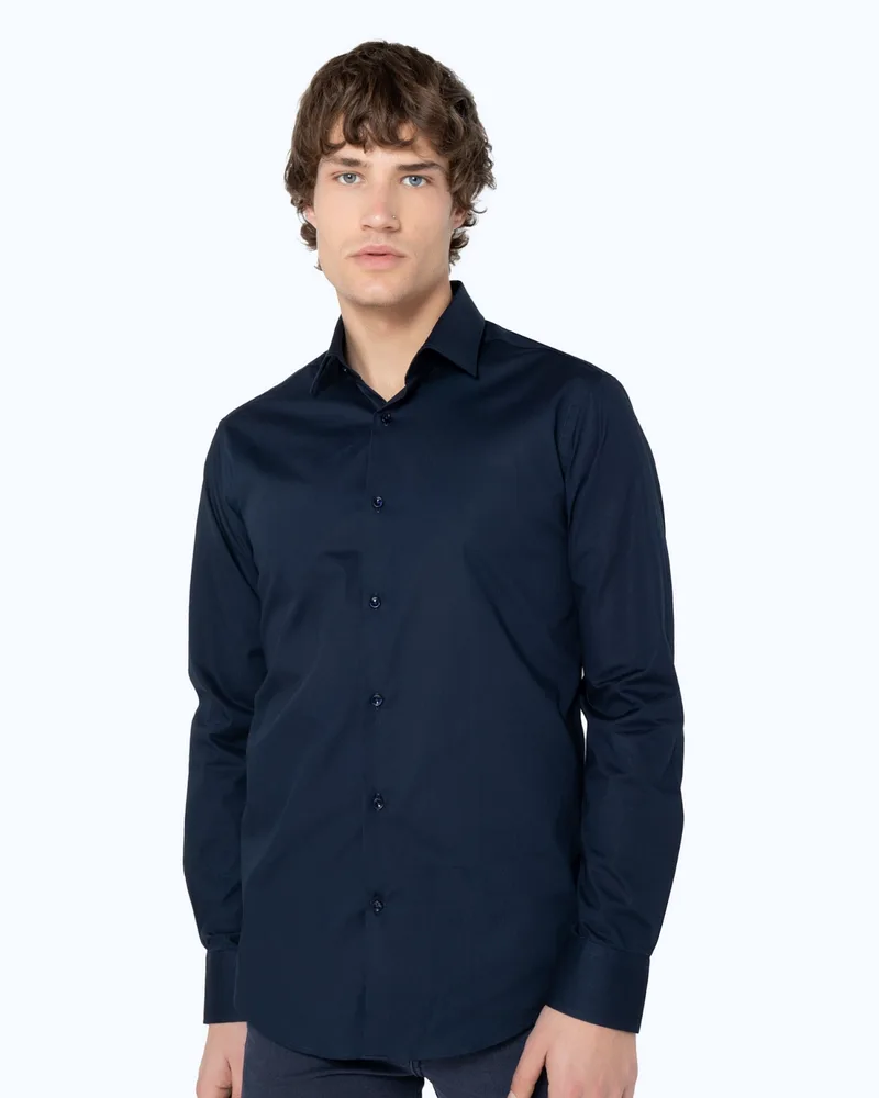 The Bostonians Ανδρικό Πουκάμισο Ποπλίνα Slim fit 3ACP0606-B166NV Μπλε
