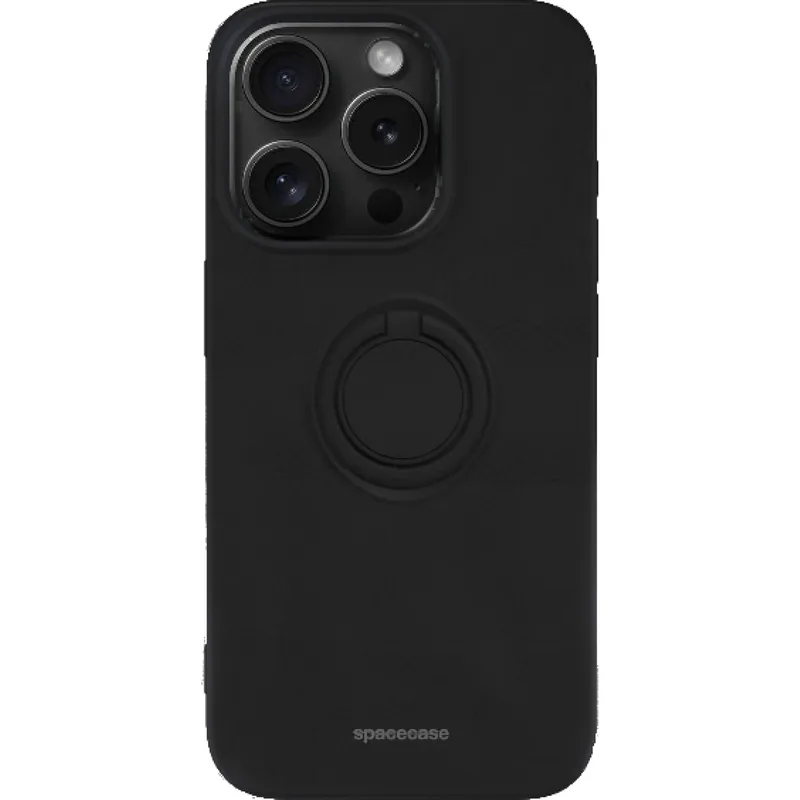 Θήκη iPhone 14 Pro Spacecase Silicone Ring Σιλικόνης με Μεταλλικό Μαγνητικό Ring Holder - Black (5905719013530)