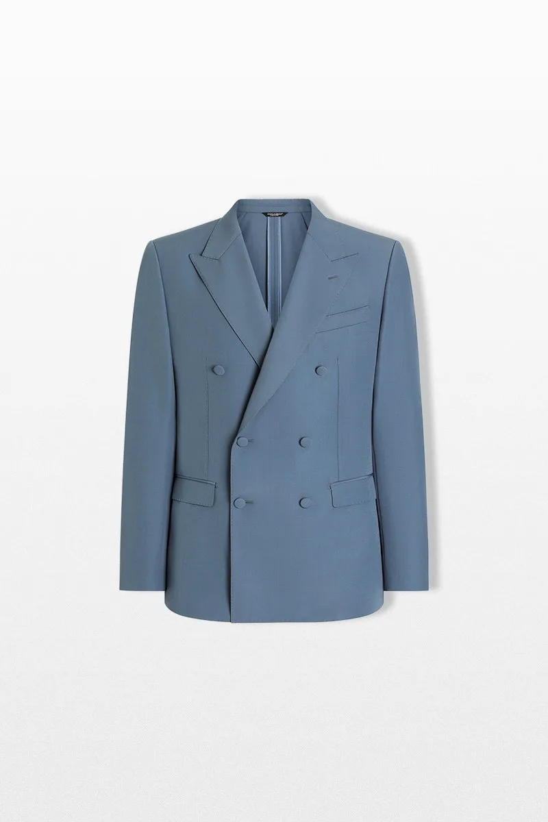DOLCE&GABBANA Ανδρικό Μπλε Double-Breasted Poplin Jacket