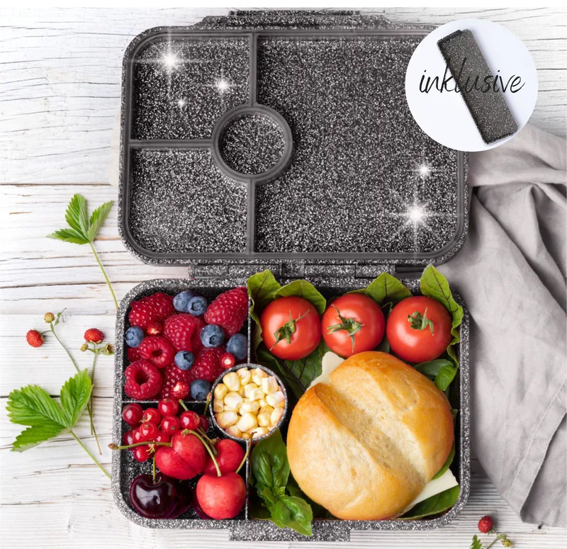 Lekkabox Glamour Lunchbox 4 sections - Black Glitter