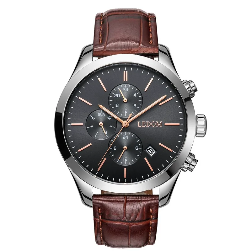 LE DOM Explorer Dual Time - LD.1503-5 Silver case with Brown Leather Strap