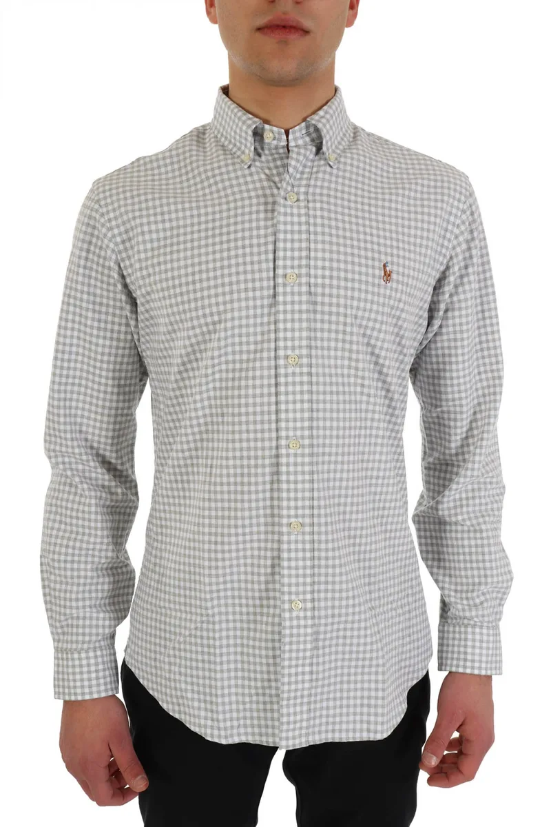 RALPH LAUREN ΠΟΥΚΑΜΙΣΟ KAΡΩ BUTTON DOWN OXFORD CUSTOM FIT ΓΚΡΙ