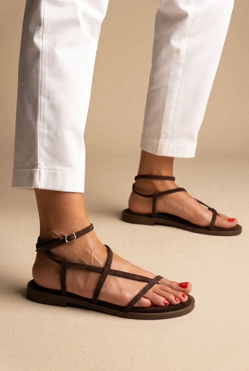TFP Strappy Sandals Ankle Strap - L8 VAMOS - Καφέ Σουέτ
