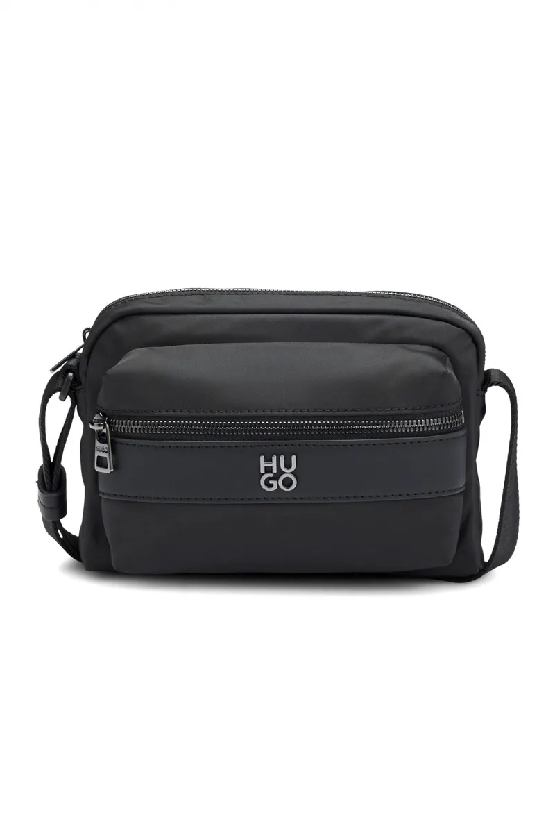 HUGO ΤΣΑΝΤΑΚΙ CROSSBODY QUANTIC_N_EW CROSSB LOGO ΜΕΤΑΛΛΙΚΟ ΜΑΥΡΟ