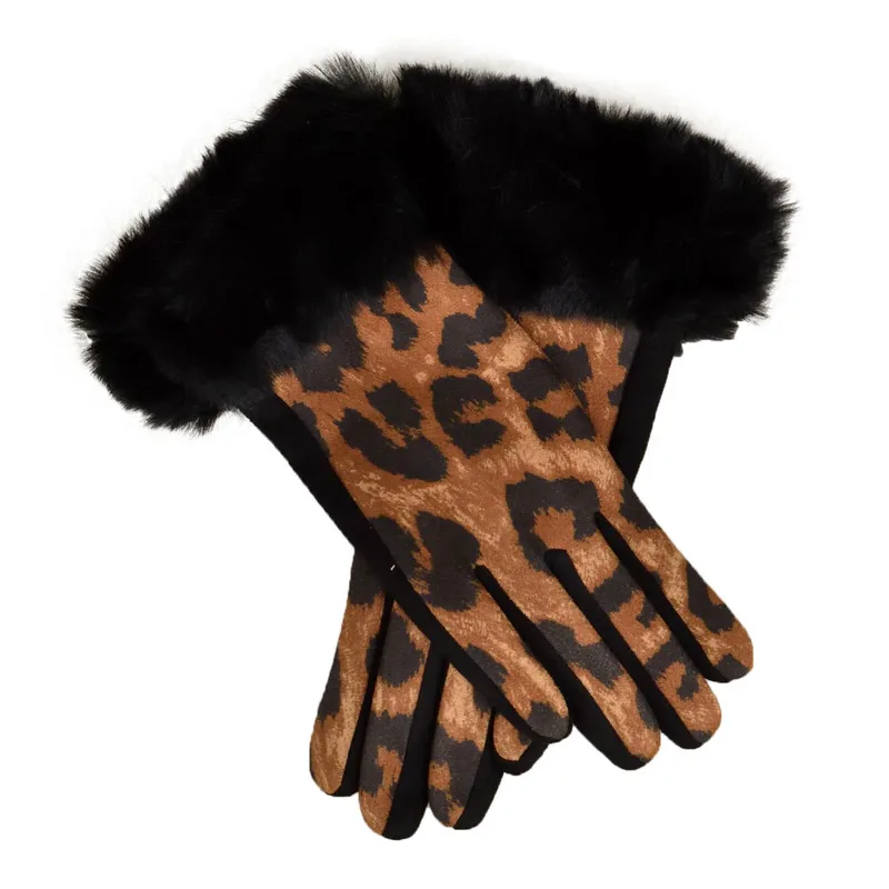 Γυναικεία γάντια βελούδινα animal print Μαύρο 18625