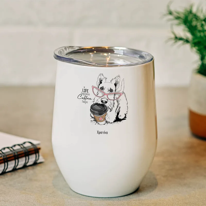Life Happens Coffee Helps - Κούπα Θερμός 355ml - Λευκό