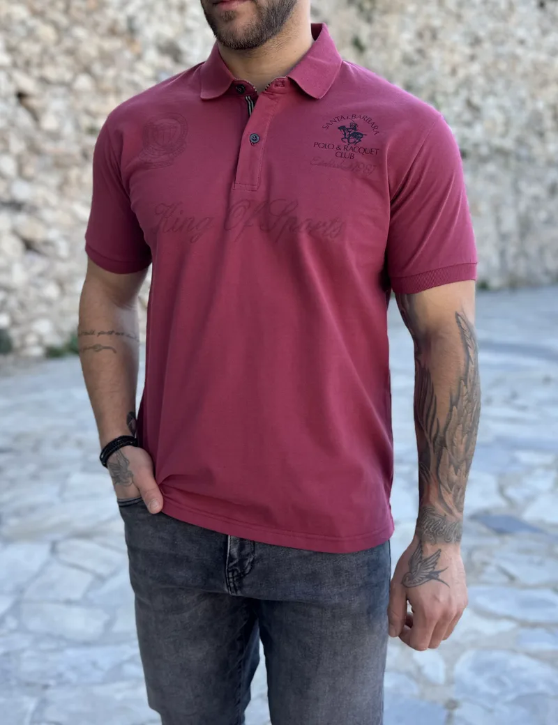 Everbest ανδρική κερασί Polo μπλούζα με σχέδια Plus Size 252828K