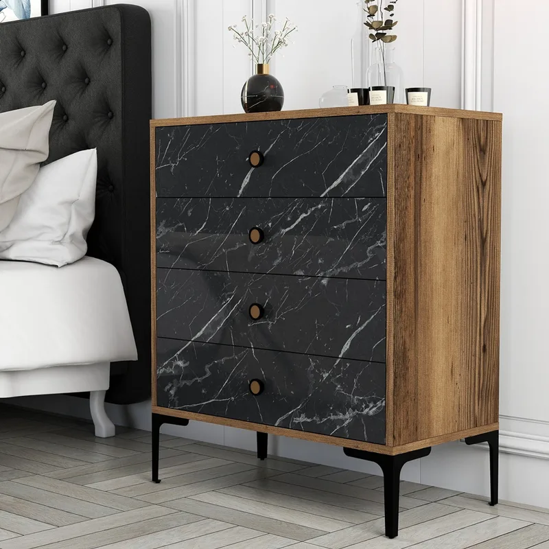 Συρταριέρα Lizbon 541 - Walnut, Black 845Hct1206 76x90,7x40 cm