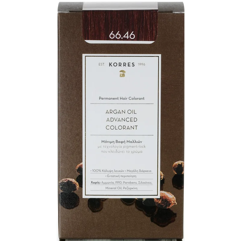 Korres Argan Oil Βαφή Μαλλιών Χωρίς Αμμωνία με Τεχνολογία Pigment-Lock που Κλειδώνει το Χρώμα 1 Τεμάχιο - 66.46 Έντονο Κόκκινο Βουργουνδίας