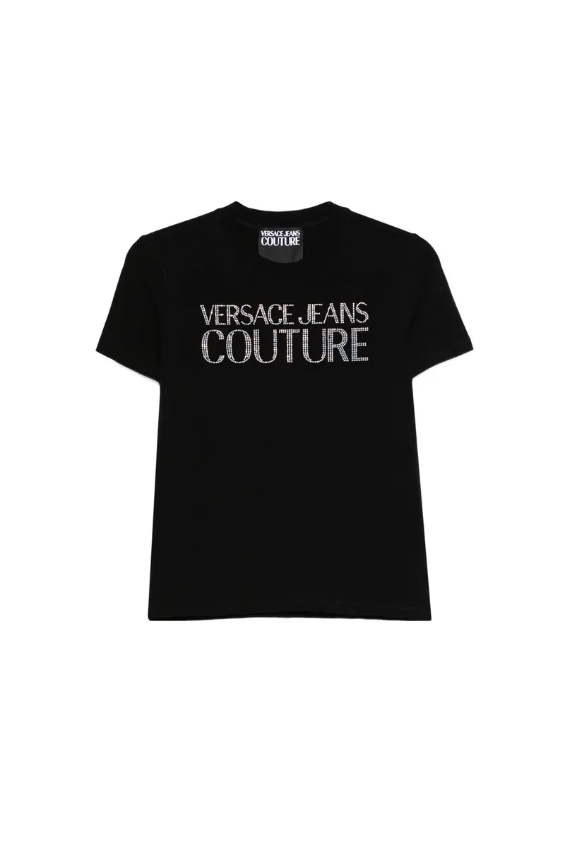 Versace Jeans Couture γυναικείο T-shirt με logo print και στρας - 80HAHT09CJ03T Μαύρο