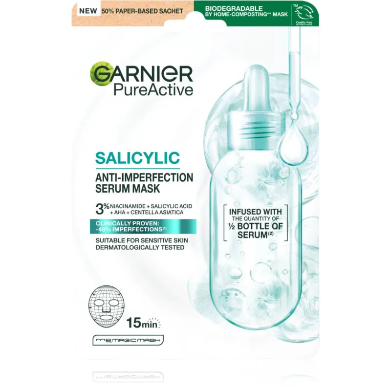Garnier Pure Active Salicylic φύλλο μάσκας ενάντια στις ατέλειες της επιδερμίδας 1 τμχ