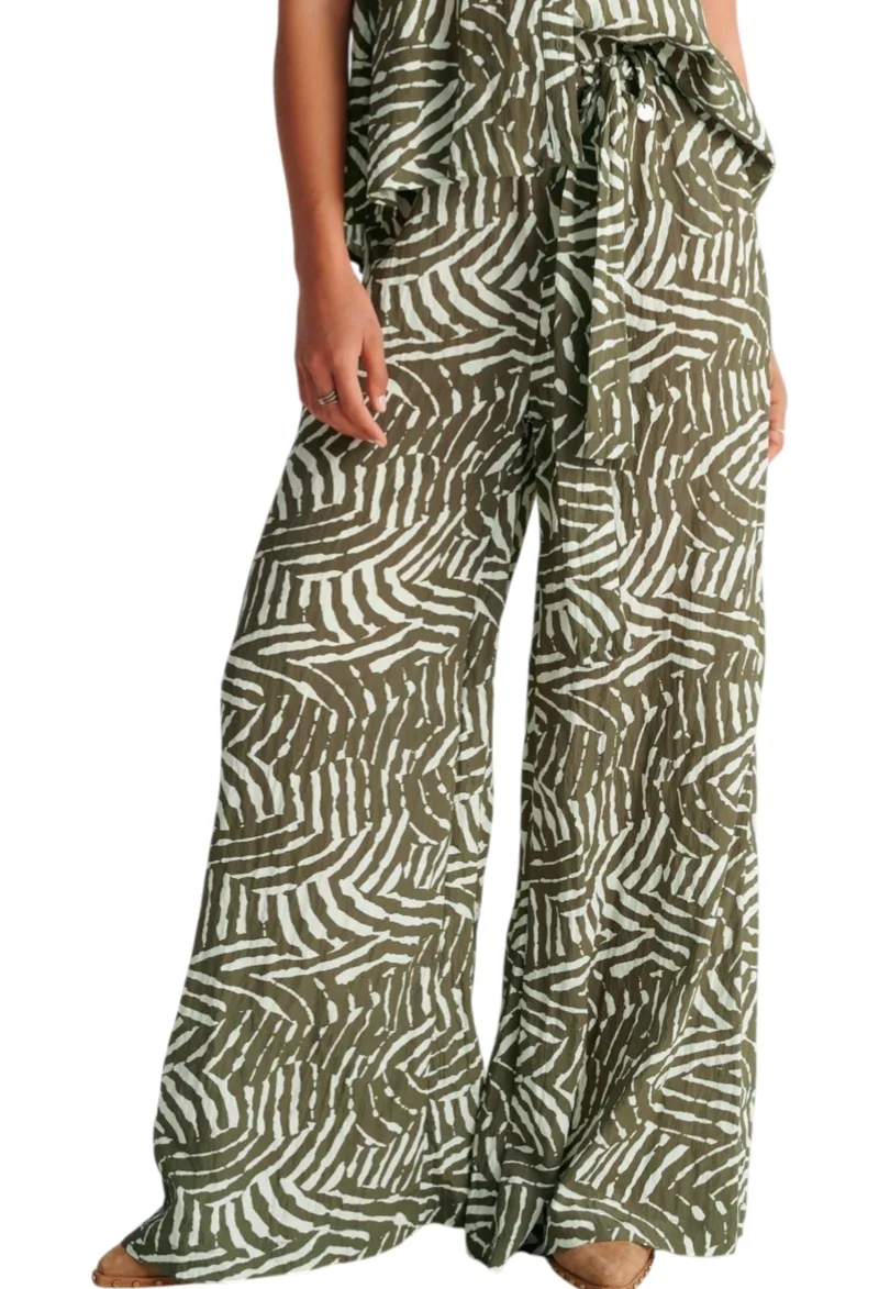 Παντελόνι Υφασμάτινο Ale Εμπριμέ Με Ζώνη 8923064-KHAKI Γυναικείο