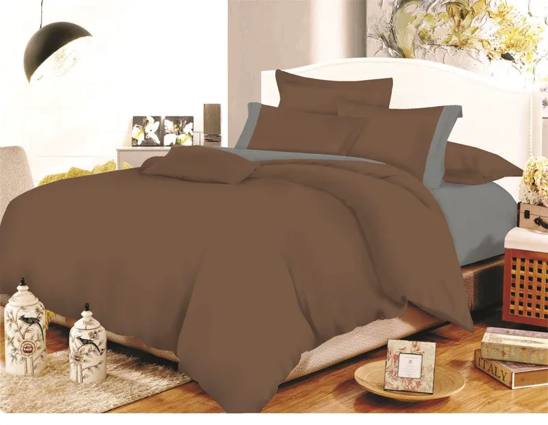 Σετ Σεντόνια Φάσα Polycotton Υπέρδιπλα Με Λάστιχο 170x200+20εκ. Brown-Grey Komvos Home 7000207-24F (Τύπος κατωσέντονου: Με Λάστιχο, Ύφασμα: 50% Cotton-50% Polyester, Χρώμα: Γκρι, Μέγεθος: Υπέρδιπλα) - KOMVOS HOME - 7000207-24F