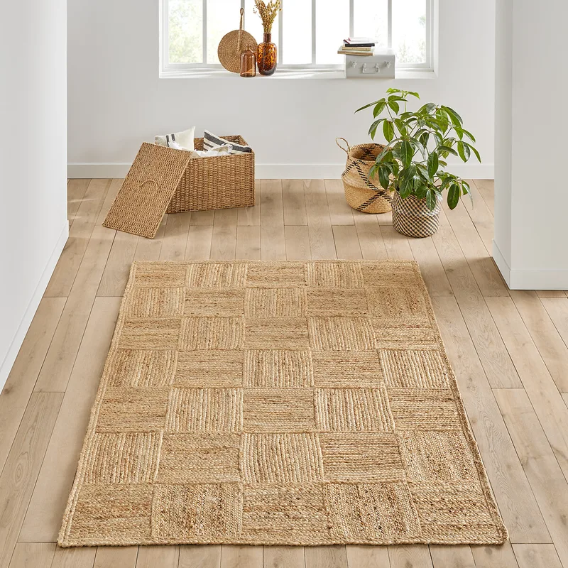 Χαλί από γιούτα πλεγμένο σε τετράγωνα 120x170 cm Μ120xΠ170cm
