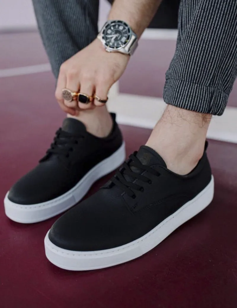 Ανδρικά ασπρόμαυρα Casual Sneakers δερματίνη με κορδόνια 0772020M