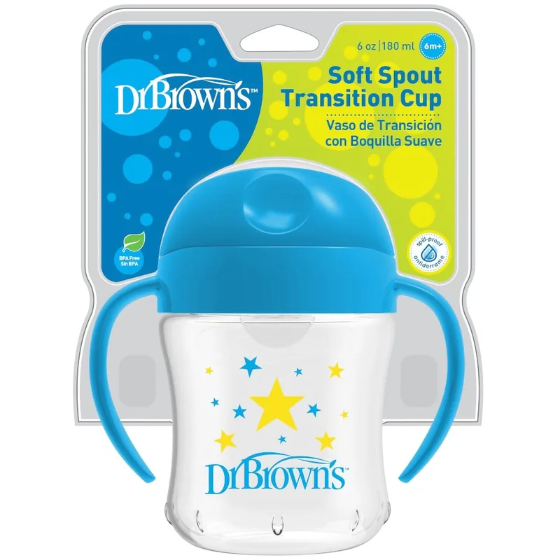 Dr. Brown's Soft Spout Transition Cup 6m+ Κωδ TC61004 Εκπαιδευτικό Κύπελλο με Λαβές & Μαλακό Στόμιο180ml - Μπλε