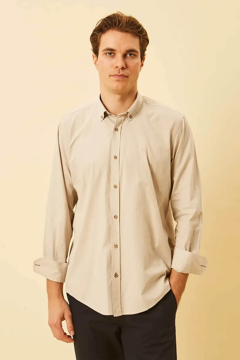 DORS ανδρικό πουκάμισο poplin button down με κεντημένο λογότυπο Regular Fit - 1040001.C01 Μπεζ