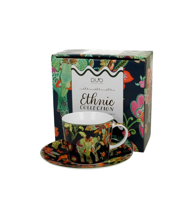 Φλιτζάνι 250ml με πιατάκι σε κουτί Duo Ethnic Collection - Ankur Blue