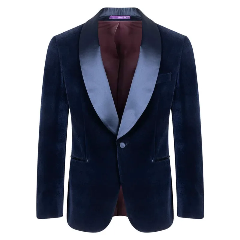 Prince Oliver Velvet Blazer Μπλε με Shawl Σατέν Πέτο (Modern Fit)