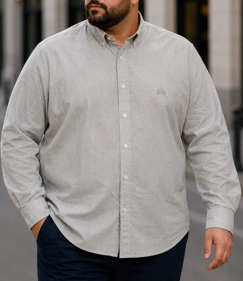 Ανδρικό γκρι λινό πουκάμισο με γιακά Plus Size CA2528