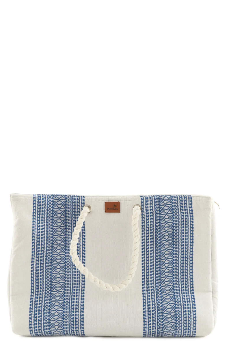 Τσάντα Ώμου Marilou Cotton Woven Bag 53×37×22cm BDS-1842-WHITE-BLUE Γυναικείο