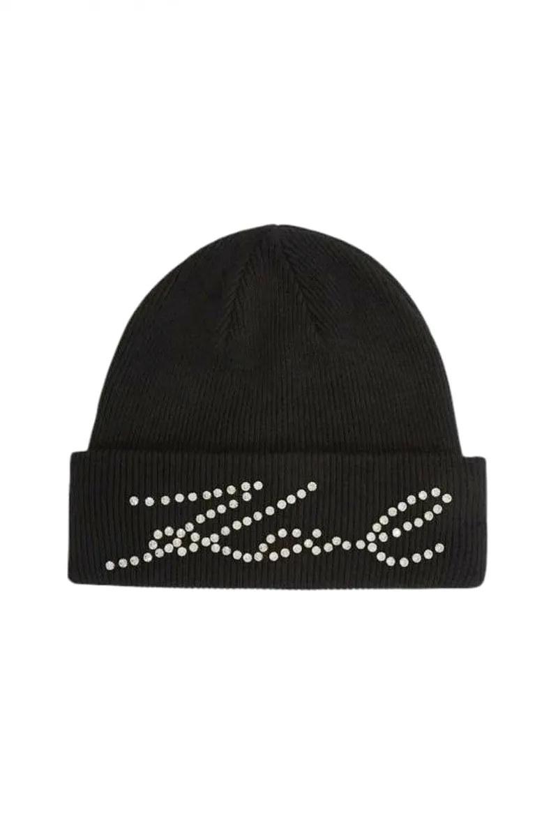 KARL LAGERFELD ΣΚΟΥΦΟΣ K/SIGNATURE RHINESTONES BEANIE LOGO ΣΤΡΑΣ ΜΑΥΡΟ