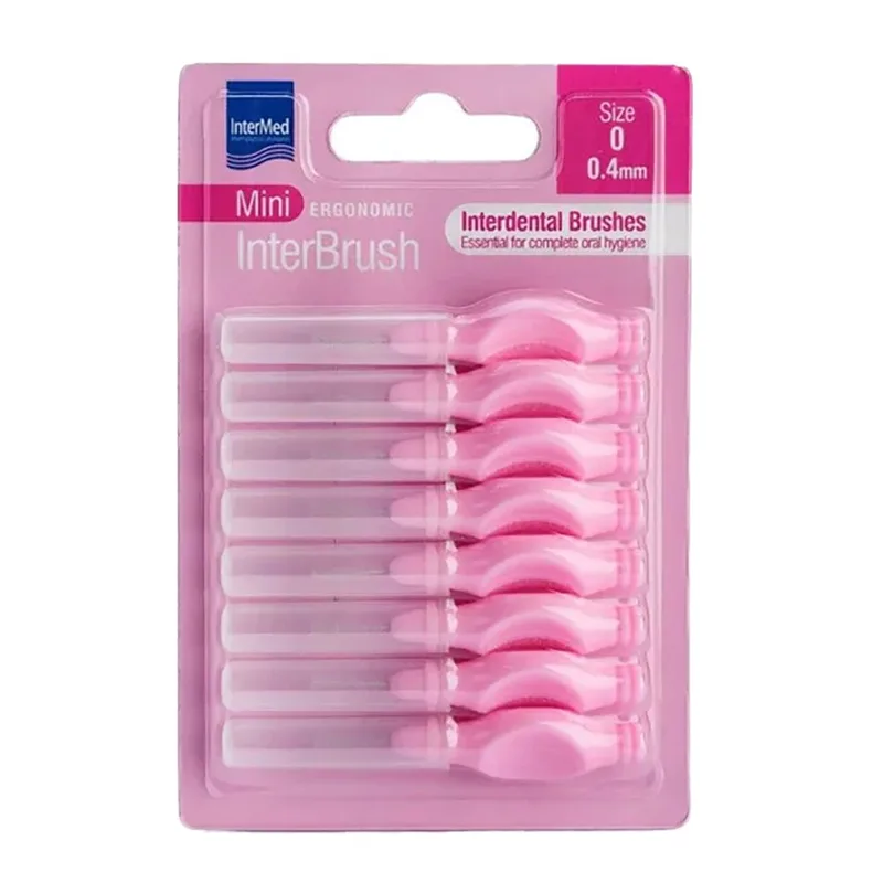Intermed Ergonomic InterBrush Mini Μεσοδόντια Βουρτσάκια με Λαβή Ροζ 8 Τεμάχια Size 0 - 0.4mm