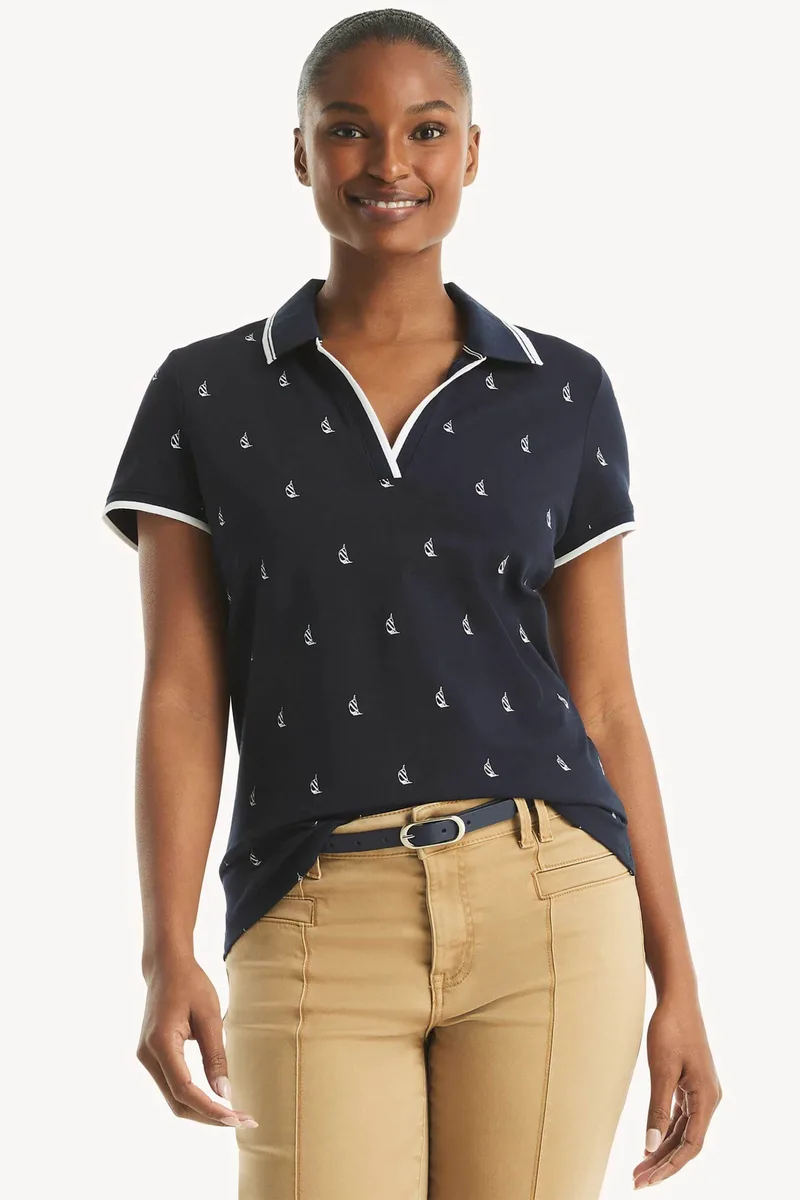 Nautica γυναικεία μπλούζα πόλο πικέ με all-over sailing print Classic Fit - 45K116 Μπλε Σκούρο
