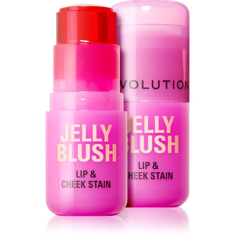 Revolution Jelly Blush ρουζ σε στικ για χείλη και πρόσωπο απόχρωση Strawberry Ροζ 5.5 γρ