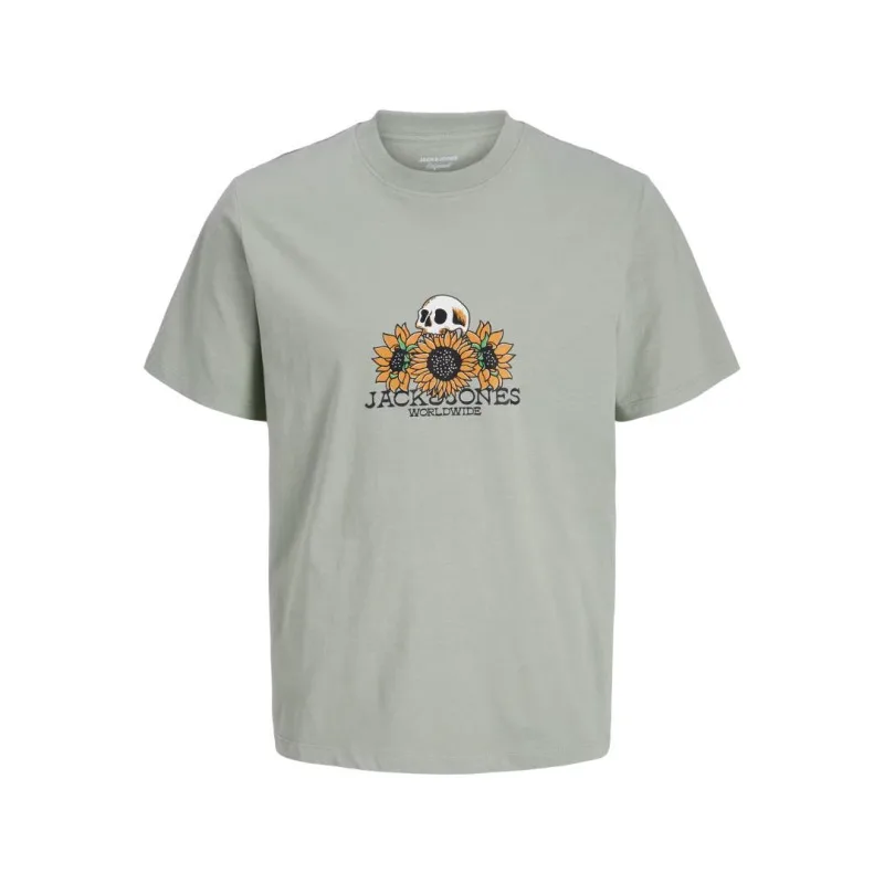 Jack & Jones "Cat Skills Skull" T-shirt σε Plus fit γραμμή,με μεταξοτυπία - Sea Grass