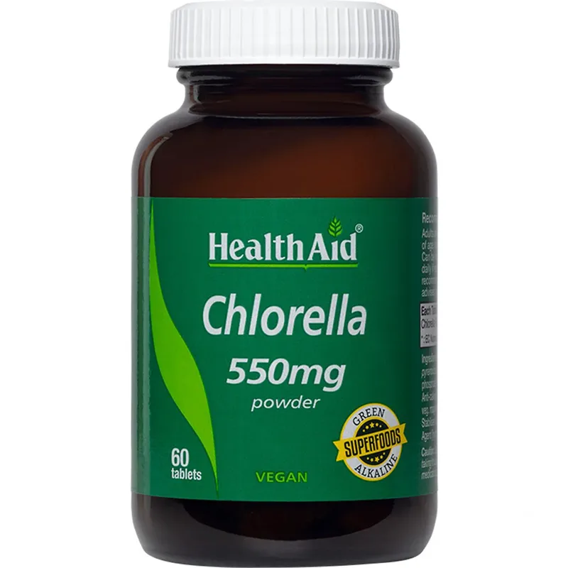 Health Aid Chlorella 550mg του Φυκιού Χλωρέλλας Πλούσιο σε Αντιοξειδωτική Χλωροφύλλη για Αποτοξίνωση του Οργανισμού από Βαρέα Μέταλλα 60tabs