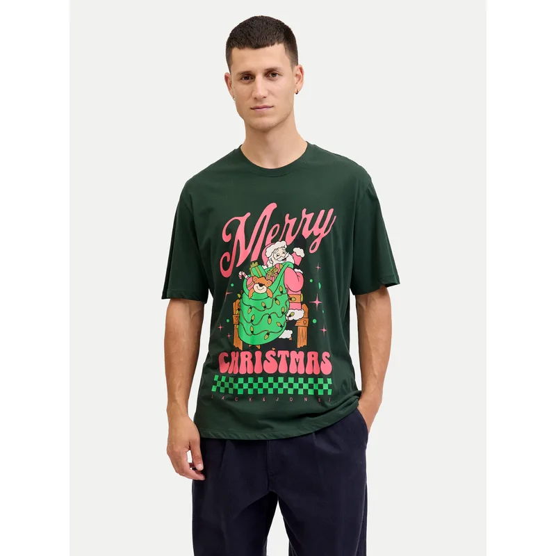 Jack & Jones T-Shirt Holiday Cartoon 12287550 Πράσινο Relaxed Fit