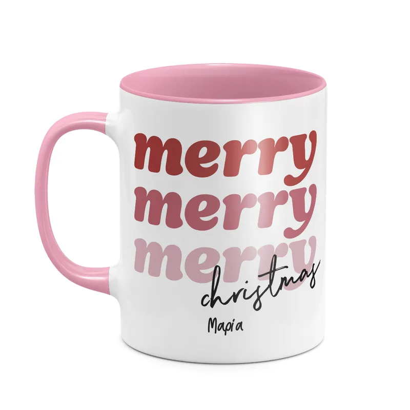 Merry, Μerry Xmas - Κούπα - Ροζ - Απλή
