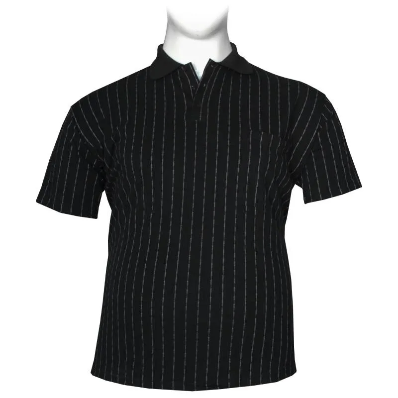 Βαμβακερό polo πικέ μπλουζάκι "Vertical Stripe"με τσέπη,της Leo Collection - Black