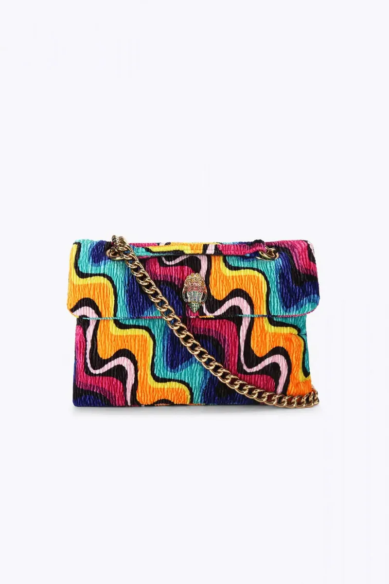KURT GEIGER ΤΣΑΝΤΑ ΩΜΟΥ/CROSS BODY VELVET SOFT KENSINGTON ΑΛΥΣΙΔΑ ΒΕΛΟΥΔΟ LOGO ΠΟΛΥΧΡΩΜΟ