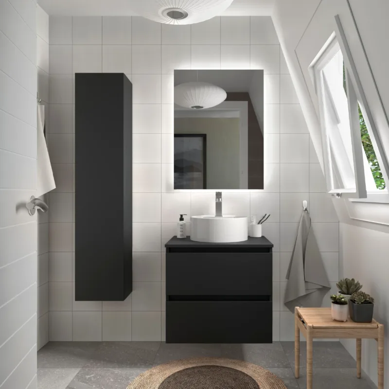 Έπιπλο Μαύρο με 2 Συρτάρια & Top Επιφάνεια Deluxe Line σε Black Wood (60x45.5cm) (Έπιπλο με Νιπτήρα)
