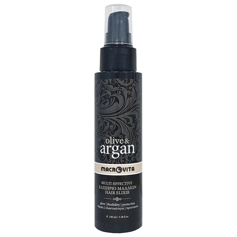 Macrovita Olive & Argan Multi-Effective Hair Elixir Ενυδατικό Ελιξήριο για Λάμψη, Ελαστικότητα & Προστασία στα Μαλλιά με Έλαιο Άργκαν & Λάδι Ελιάς 100ml