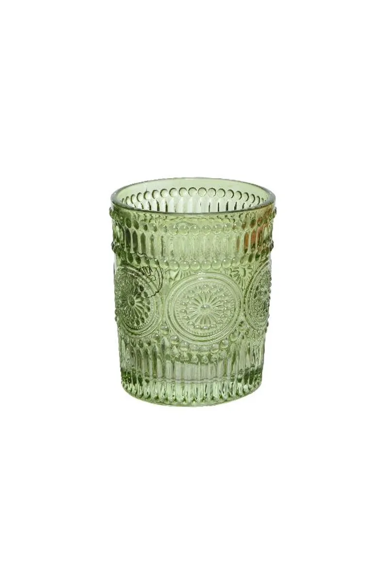 Ποτηρι Γυαλινο Με Αναγλυφο Σχεδιο 300Ml 7.9x7.9x10cm Πράσινο Kaeming