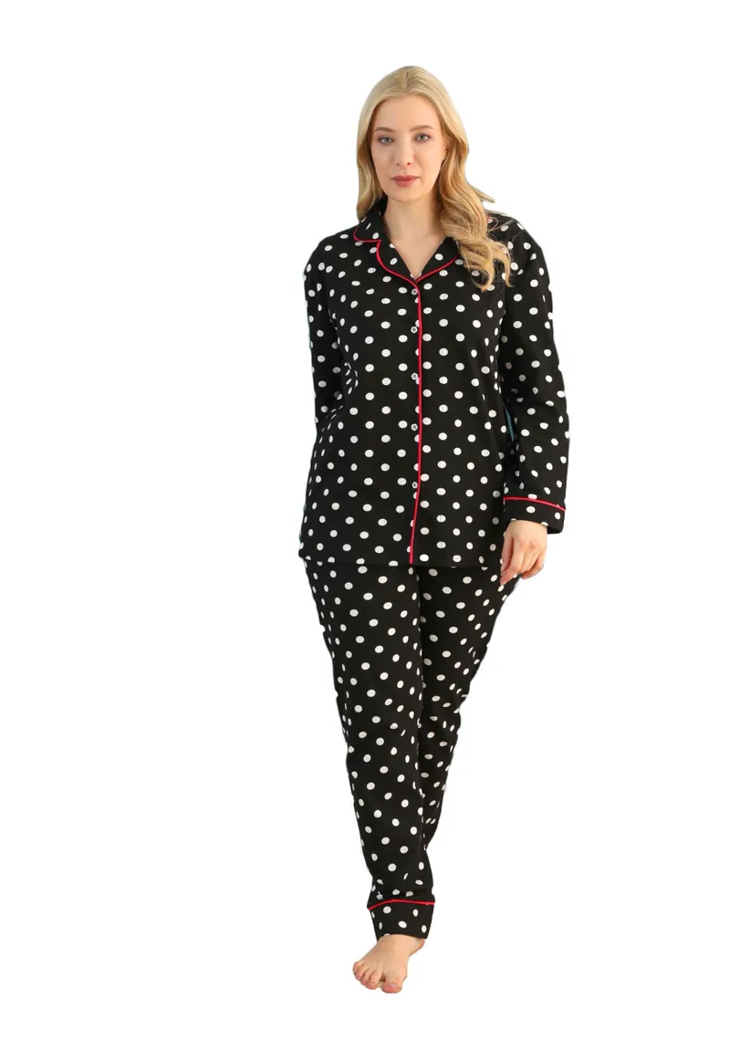 Πιτζάμα γυναικεία Plus Size πικέ με κουμπιά Spotted 75027