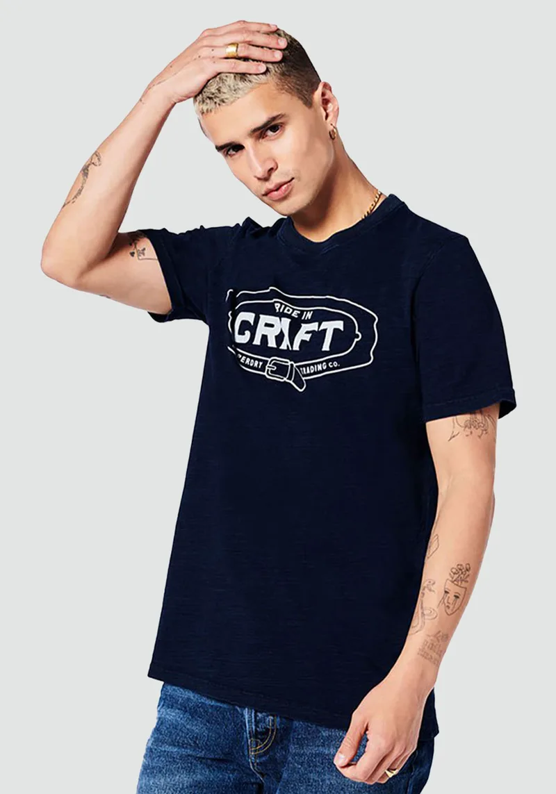 Superdry Κοντομάνικη Μπλούζα της σειράς Script Style Indigo - M1011312A XKC Indigo Dark Wash