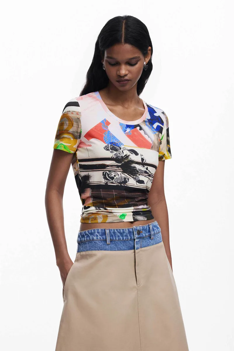 Desigual γυναικείο T-shirt με print "Collage" - 25SWTK14 Πολύχρωμο