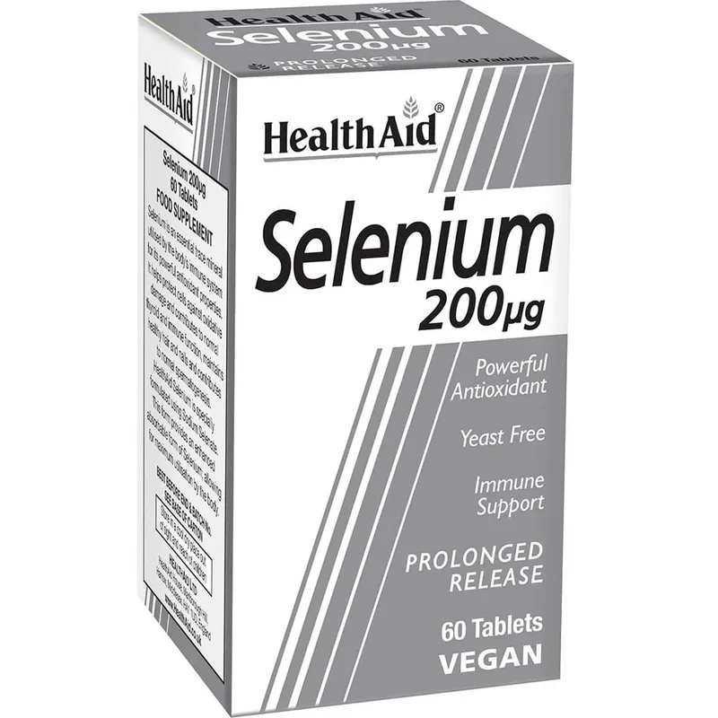 Health Aid Selenium 200μg Συμπλήρωμα Διατροφής Σεληνίου Βραδείας Αποδέσμευσης για την Καλή Υγεία Μαλλιών, Νυχιών & Δέρματος, Φυσιολογική Λειτουργία του Θυρεοειδούς & της Σπερματογένεσης για Ισχυρό Ανοσοποιητικό 60tabs