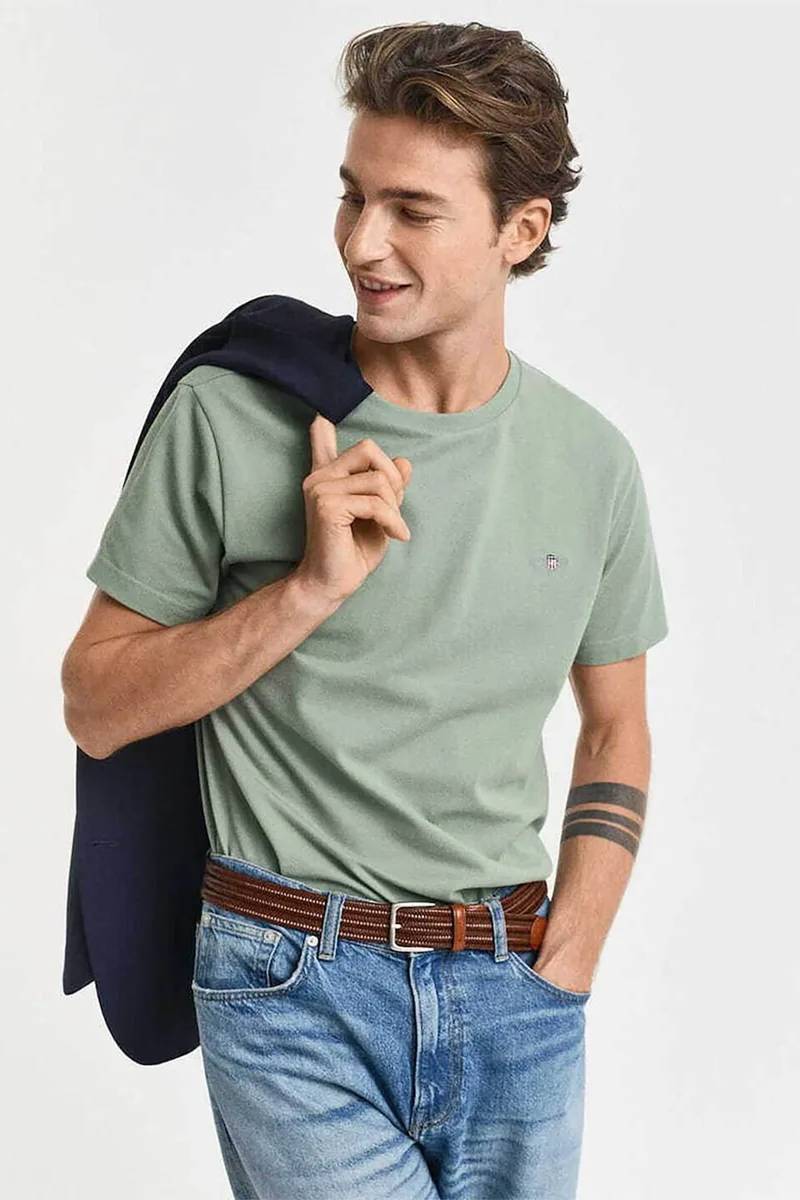 Gant ανδρικό T-shirt πικέ με κεντημένο λογότυπο Slim Fit - 2013033 Πράσινο Teal