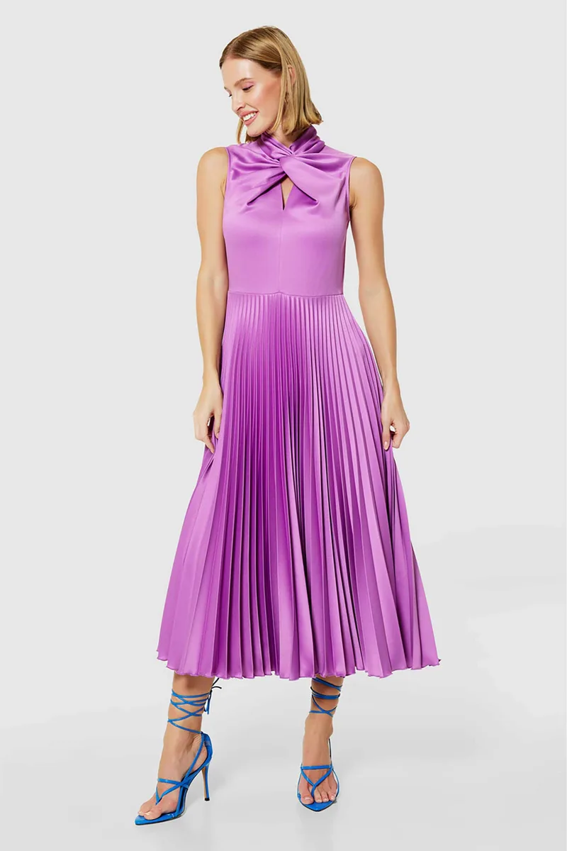 Closet London γυναικείο midi φόρεμα με σατέν όψη και πλισέ σχέδιο - D8218 Βιολετί