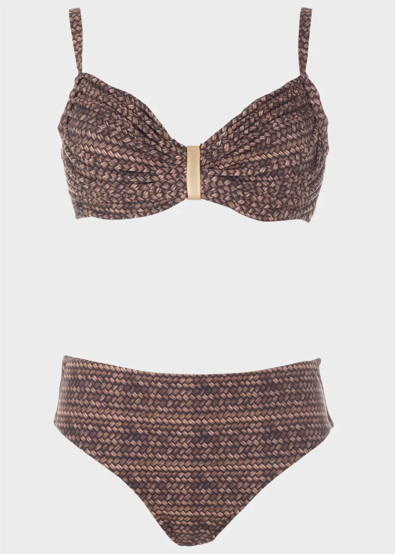 Βikini all print με ψηλόμεσο slip. Kαλύπτει C-D Cup ΚΑΦΕ