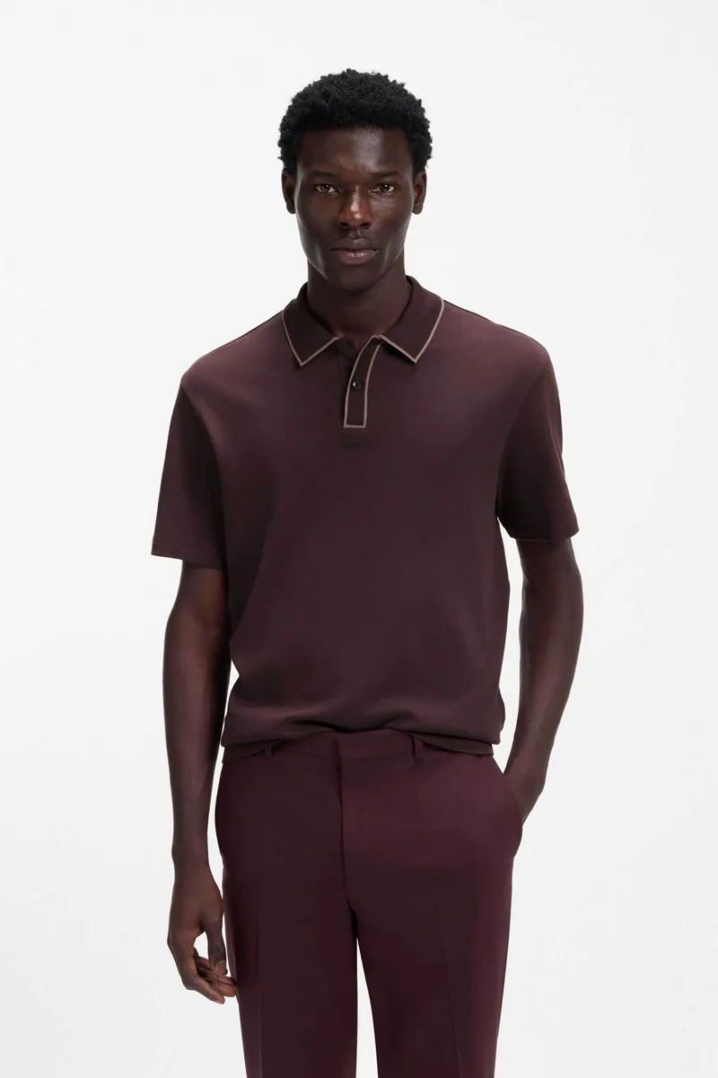 Hugo Boss ανδρική μπλούζα πόλο με logo patch Regular Fit "Dalumo" - 50553045 Καφέ Σκούρο