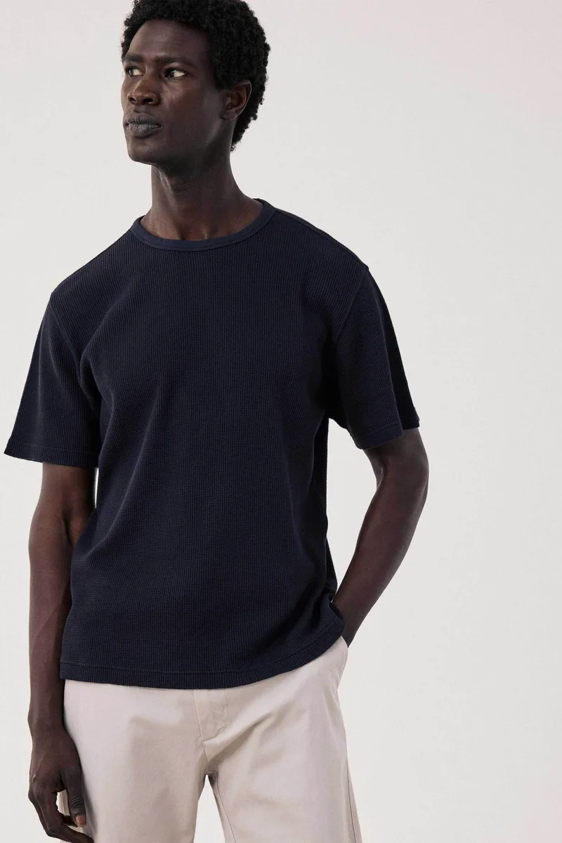 Hartford ανδρικό T-shirt με waffle pattern Regular Fit - BF95310 Μπλε Σκούρο