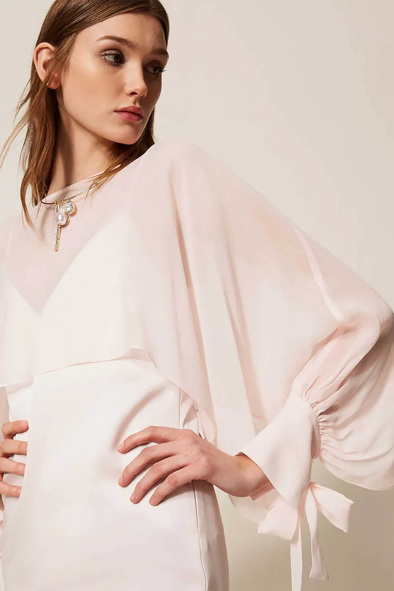 Twinset γυναικεία cropped μπλούζα με balloon μανίκια - 261TP2791 Ροζ