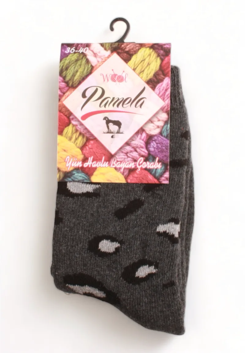 Κάλτσα γυναικεία μάλλινη Pamela Lambswool Animal Print PMLWL01-Ανθρακί